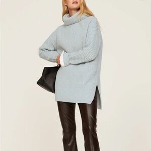 THAKOON Ribbed Turtleneck Oversized Sweater Light Blue XS
